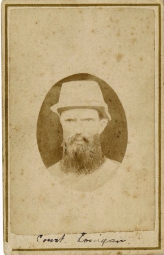 Faded carte de visite portrait of Constable Thomas Lonigan in a light hat